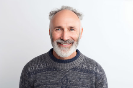 Portrait of a smiling senior man looking at the camera on a white backgroundの素材