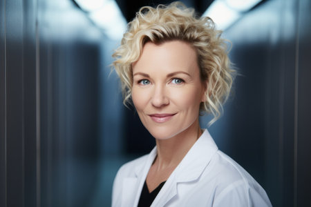 Portrait of a beautiful female doctor smiling at the camera in a hospitalの素材
