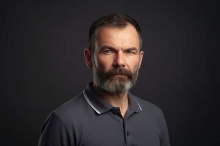 Portrait of mature man on dark background. Mature man with beard.の素材