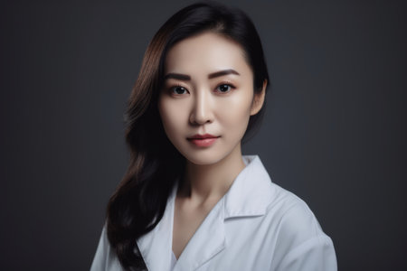 Portrait of beautiful young asian woman doctor in white coat.の素材