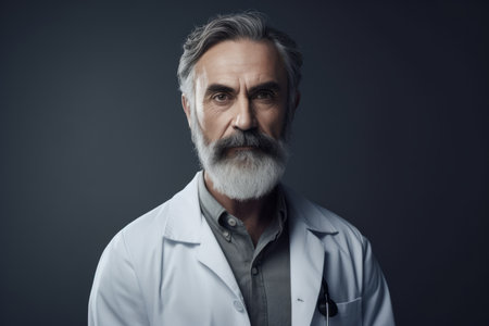Portrait of senior doctor with white beard and stethoscope.の素材