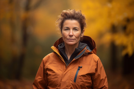 Portrait of a senior woman in an autumn park. Selective focus.の素材
