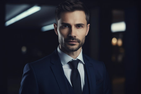 Portrait of handsome young man in suit. Men's beauty, fashion.の素材