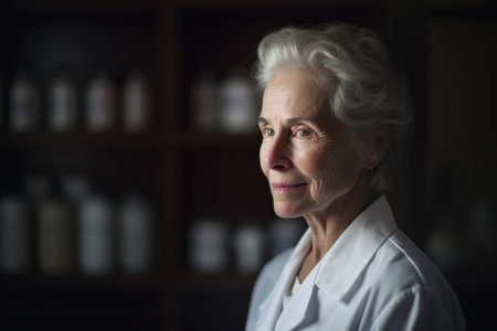 Portrait of a senior woman in a lab coat looking at the cameraの素材