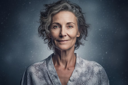 Portrait of beautiful senior woman with gray hair. Studio shot.の素材