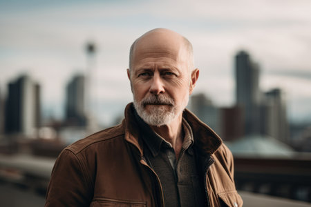 Portrait of a senior man on the roof of a skyscraperの素材