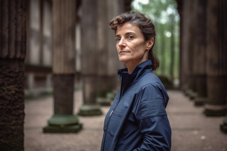 Portrait of a middle-aged woman in a blue coat.の素材