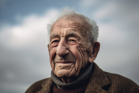Portrait of an old man with a sad expression on his faceの素材