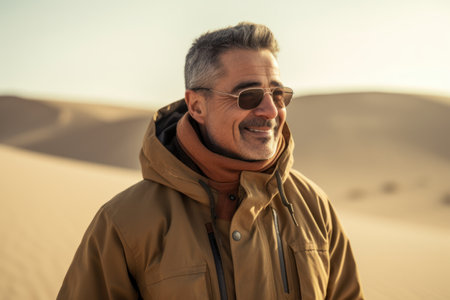 Handsome middle-aged man in the Sahara desert, Moroccoの素材