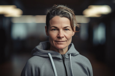 Portrait of a middle-aged woman in sportswear looking at the cameraの素材
