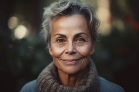 Portrait of smiling senior woman in the city. Looking at camera.の素材