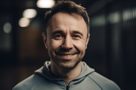 Portrait of handsome man in sportswear smiling at camera.の素材