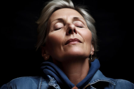 Portrait of a beautiful middle-aged woman with closed eyes.の素材