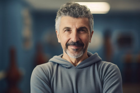 Portrait of smiling senior man in sportswear looking at cameraの素材