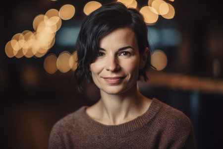 Portrait of a beautiful young woman in a cafe. Bokeh background.の素材