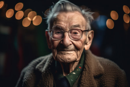 Portrait of an old man with glasses on a blurred background.の素材