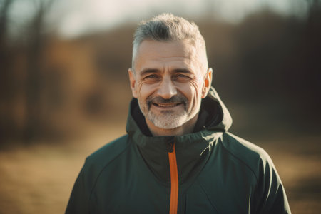 Portrait of a smiling senior man in sportswear outdoors.の素材