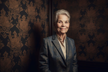 Portrait of a beautiful senior woman in a suit. Beauty, fashion.の素材