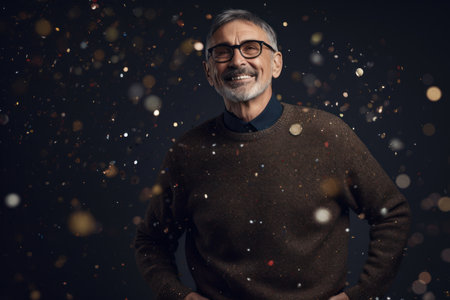 Portrait of a smiling senior man in glasses and a sweater.の素材