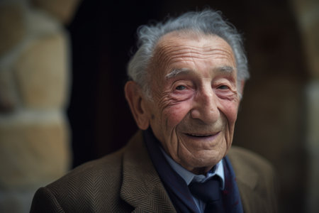 Portrait of an old man with a smile on his face.の素材