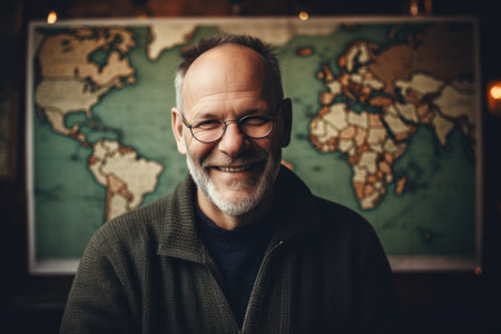 Portrait of a smiling senior man in eyeglasses looking at cameraの素材