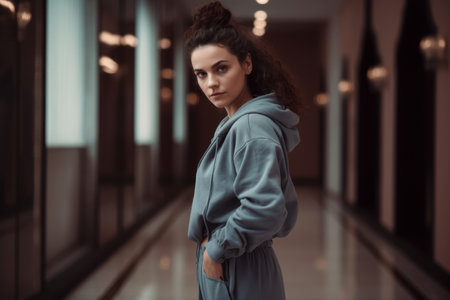 Portrait of a beautiful brunette girl in a blue coat.の素材