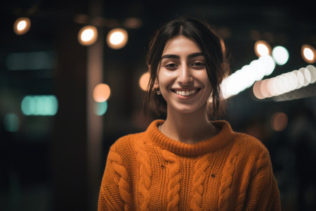 Portrait of a beautiful young woman smiling and looking at camera.の素材