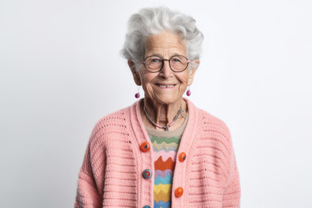 Portrait of a smiling senior woman on a white background with copy spaceの素材