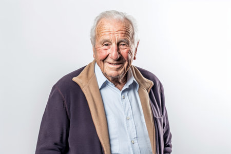 Portrait of an old man on a white background. Elderly people.の素材