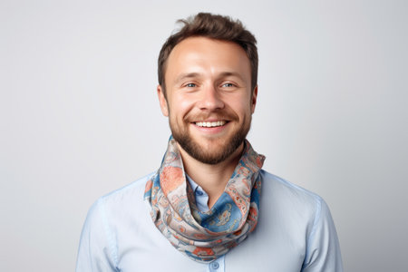 Portrait of a handsome young man with a beard and a scarfの素材