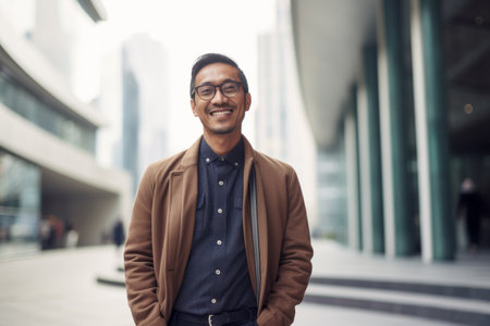 Portrait of a handsome asian man standing outdoors with his arms crossedの素材