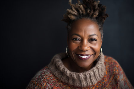 Close up portrait of a beautiful african american woman wearing scarfの素材