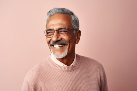 Portrait of a smiling Indian senior man with eyeglasses.の素材