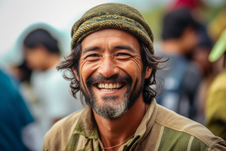 Unidentified indian man smiles and poses for the camera.の素材