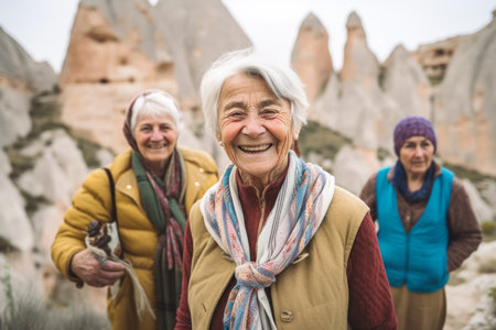 Group of happy senior women in Cappadocia, Turkey.の素材