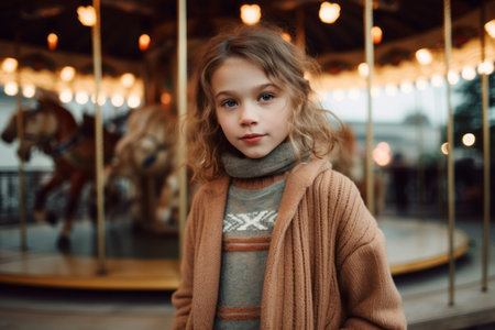 Portrait of a little girl on the background of the carouselの素材