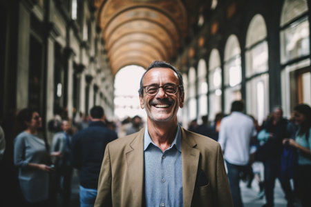 Portrait of senior man in the train station in Milan, Italyの素材