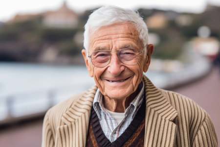Portrait of happy senior man with eyeglasses looking at cameraの素材