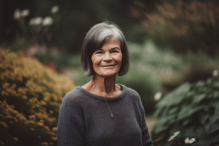 Portrait of smiling senior woman in the garden. Retirement concept.の素材