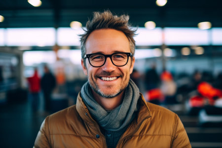 Portrait of handsome man wearing eyeglasses and smiling at cameraの素材