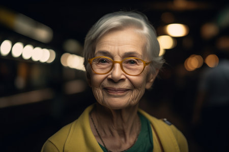 Portrait of smiling senior woman in eyeglasses looking at cameraの素材
