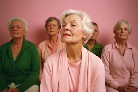Group of senior women in a nursing home. Focus on the womanの素材