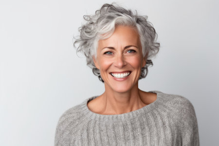 Portrait of a beautiful senior woman with gray hair smiling at the cameraの素材