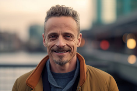 Portrait of a handsome middle-aged man in the city.の素材