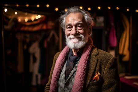 Portrait of a senior man in a clothing store. Selective focus.の素材