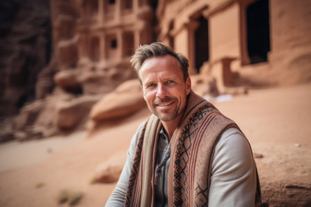 Portrait of a handsome middle-aged man in Petra, Jordanの素材
