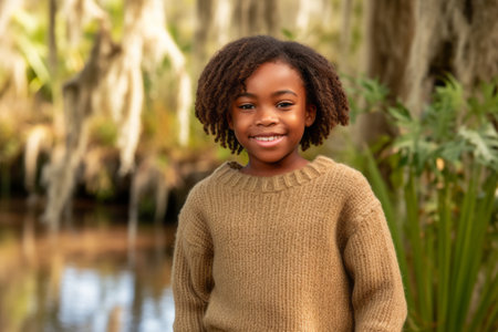 Portrait of a cute african american girl smiling at cameraの素材
