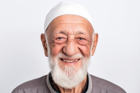 Portrait of happy senior asian man with white beard and mustacheの素材