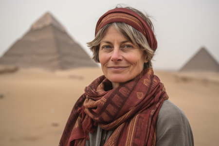 Portrait of a middle-aged woman in the pyramids of Gizaの素材