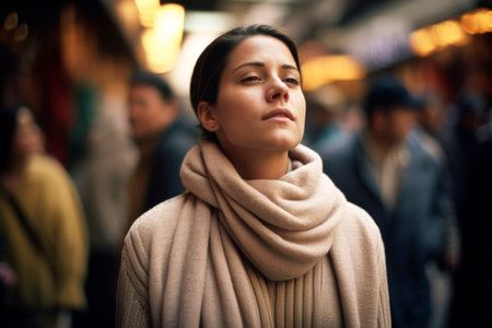 Portrait of a young beautiful woman in a coat on the streetの素材